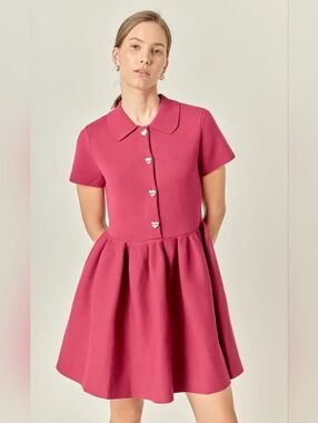 English Factory Heart Button Knit Mini Dress - Large